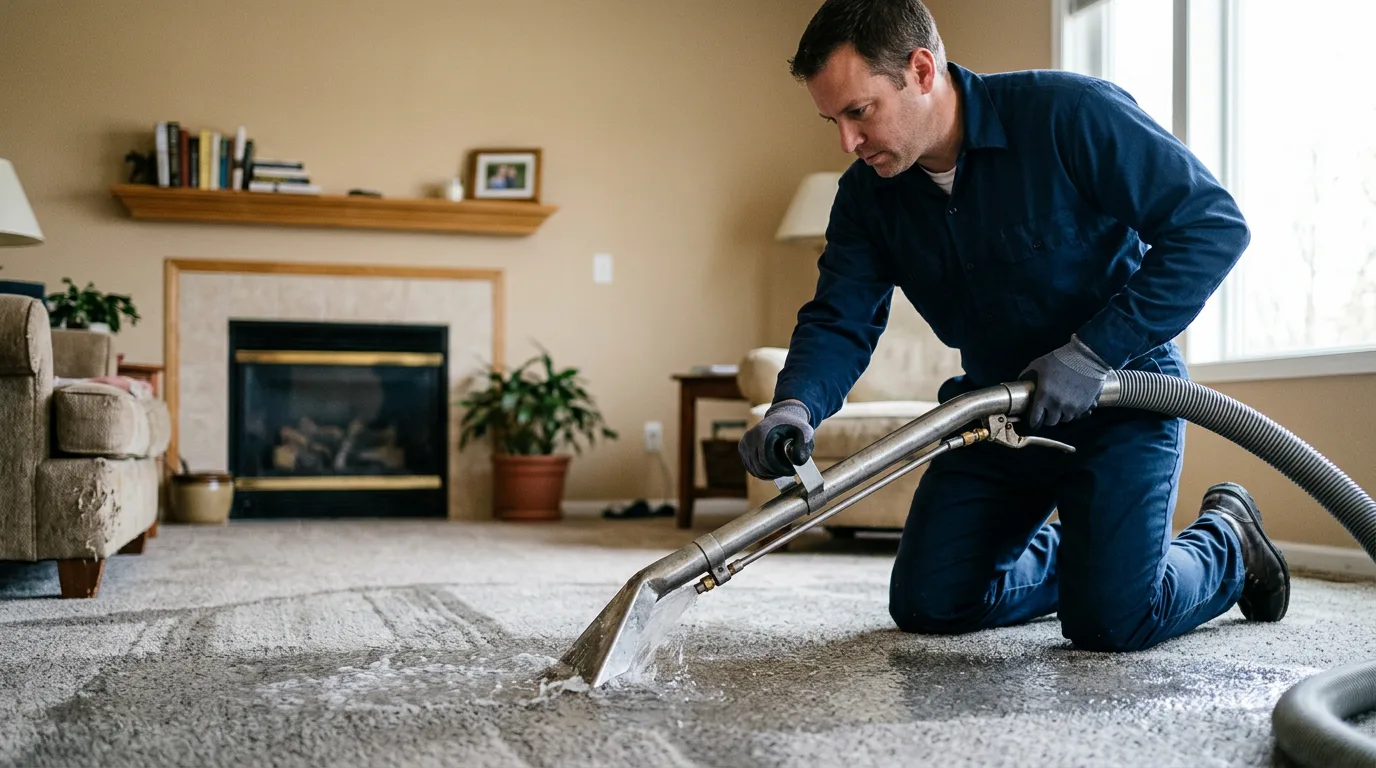 Water damage restoration technician working near Minerva, OH